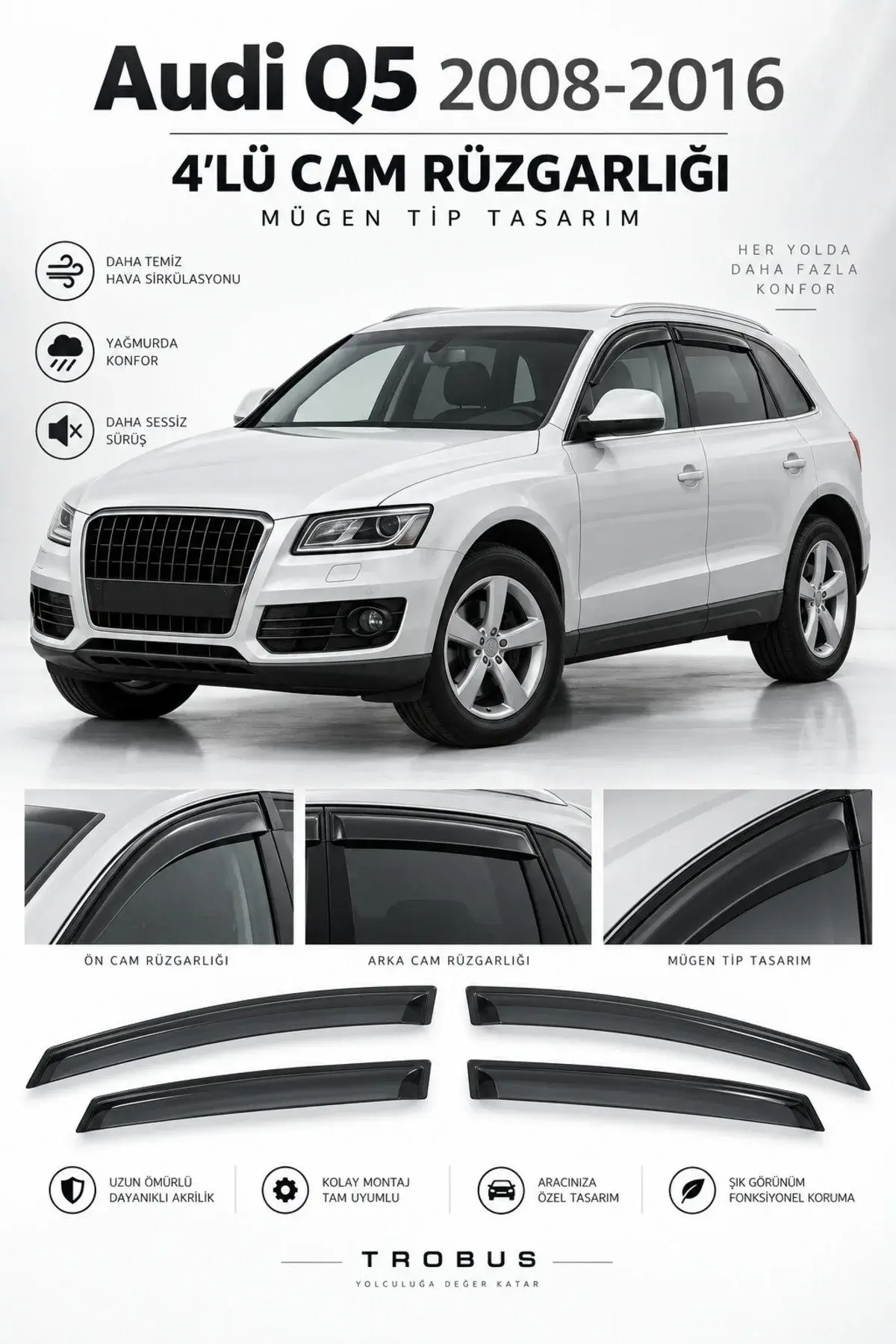 Audi Q5 (2008-2016) 8R Kasa Cam Rüzgarlığı 4'lü (1)