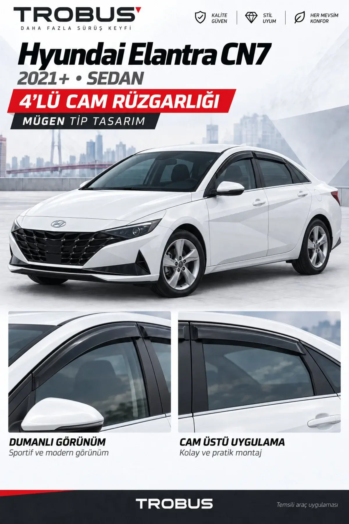 Hyundai Elantra (2019 ve Sonrası) Cam Rüzgarlığı 4'lü (1)