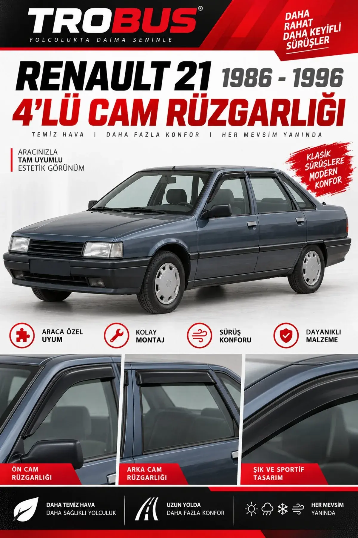 Renault 19 / Renault 21 (Tüm Yıllar) Cam Rüzgarlığı 4'lü (1)