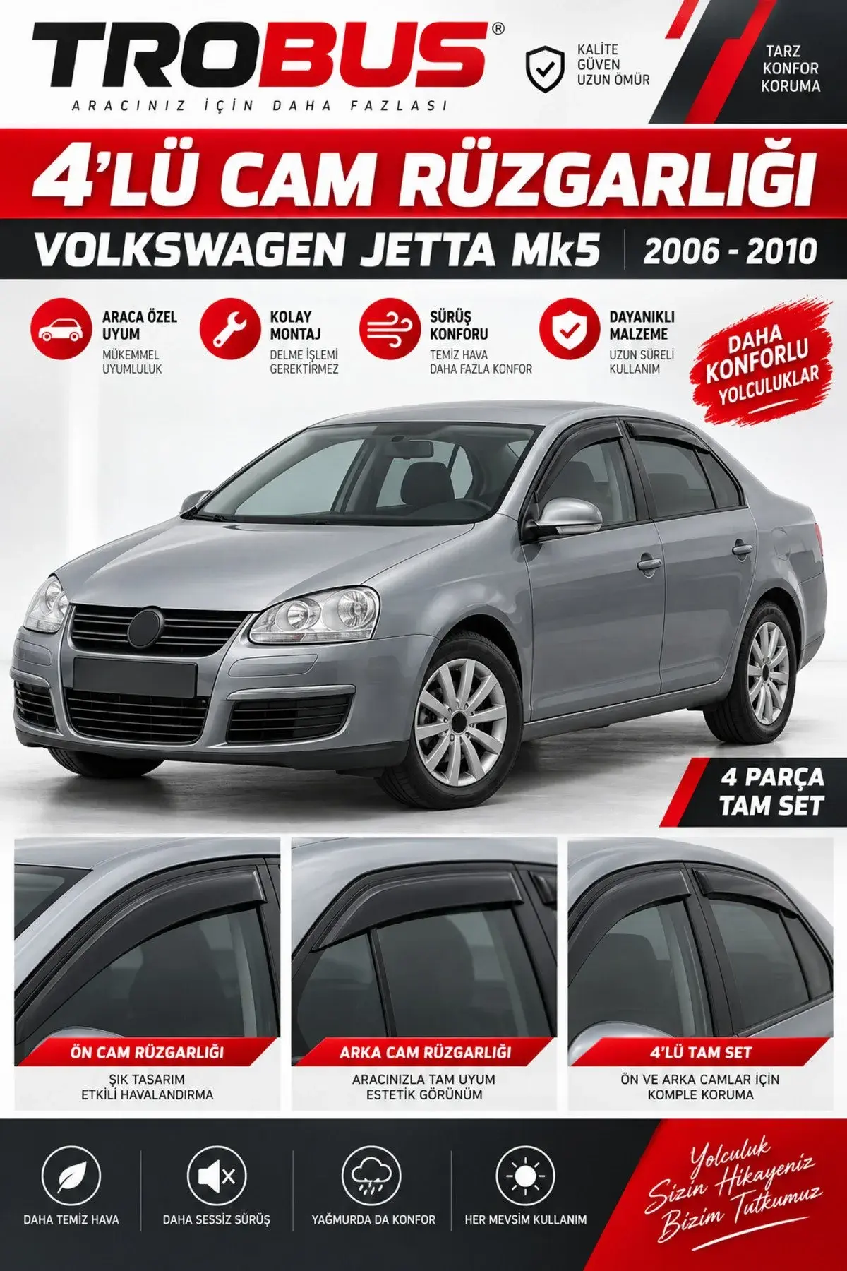 Volkswagen Jetta (2006-2010) Cam Rüzgarlığı 4'lü (1)