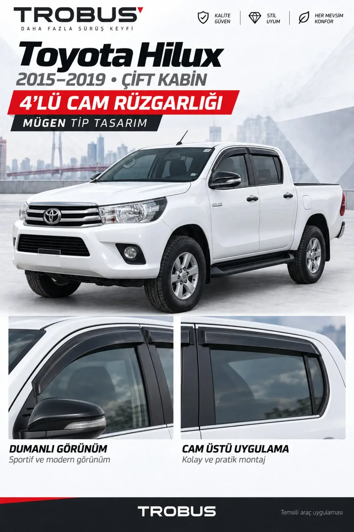 Toyota Hilux (2015-2019) Cam Rüzgarlığı 4'lü (1)