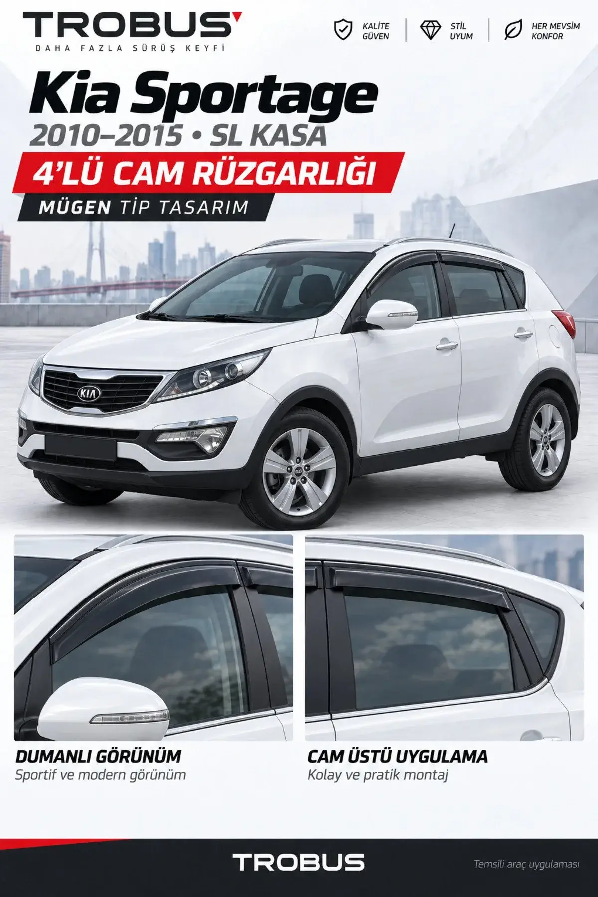 Kia Sportage (2010-2015) SL Kasa Cam Rüzgarlığı 4'lü (1)