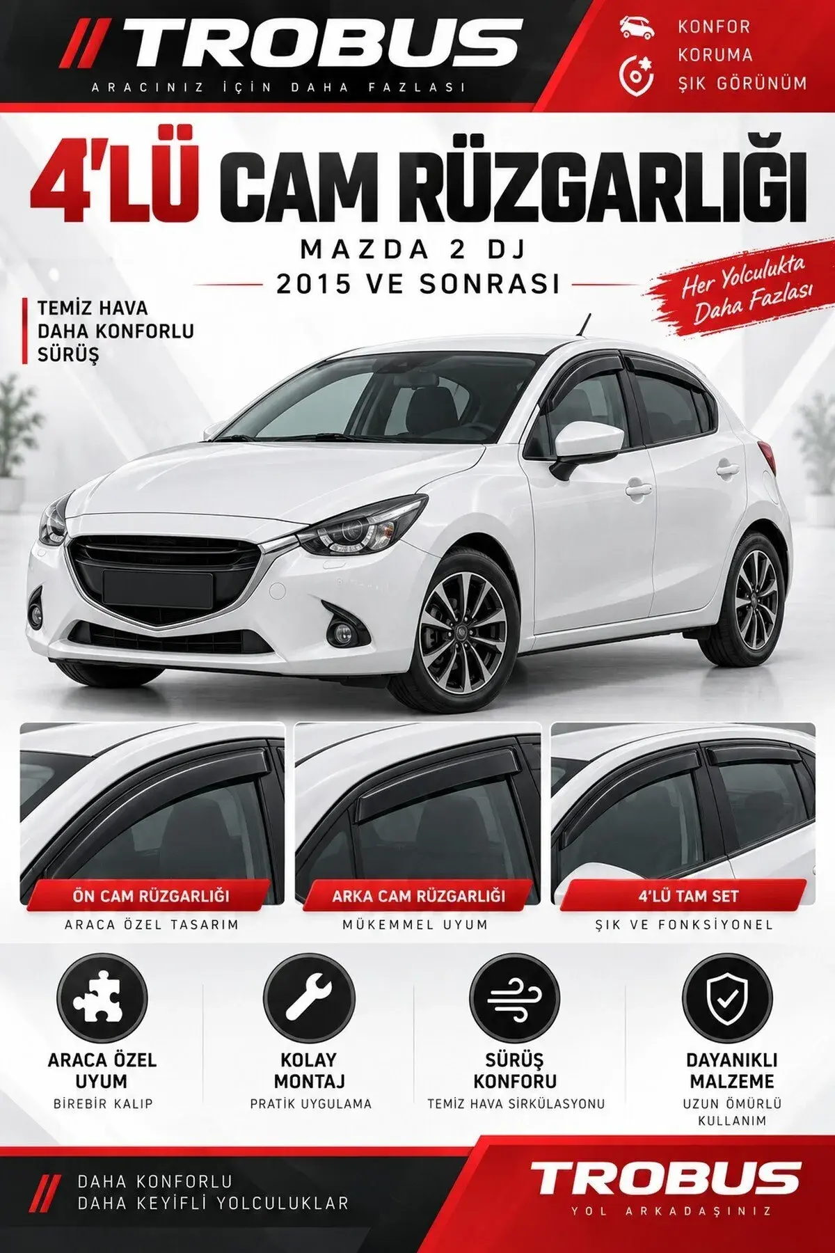 Mazda 2 DJ Kasa (2015 ve Sonrası) Cam Rüzgarlığı 4'lü (1)