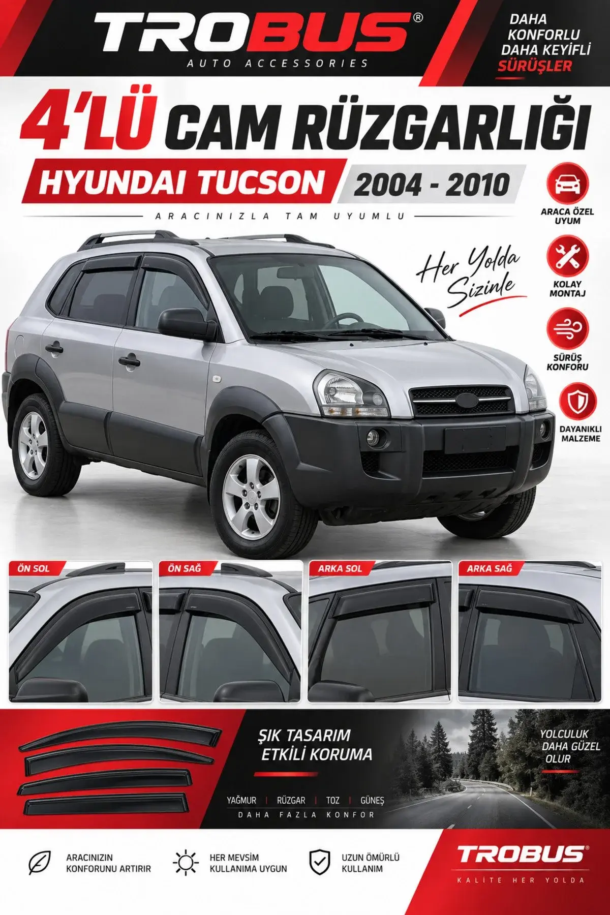 Hyundai Tucson (2004-2010) JM Kasa Cam Rüzgarlığı 4'lü (1)