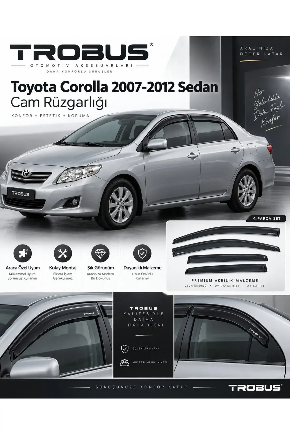 Toyota Corolla (2007-2012) Cam Rüzgarlığı 4'lü (1)