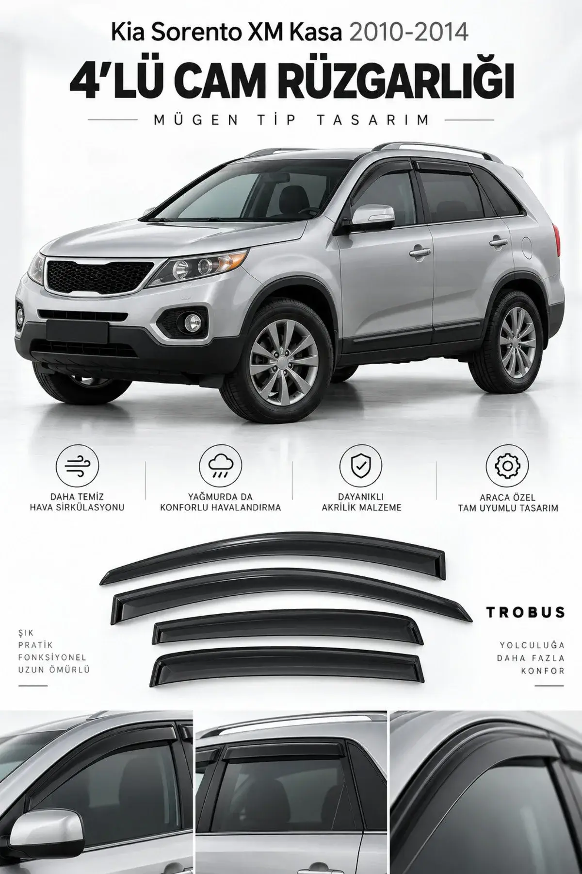 Kia Sorento (2010-2014) Cam Rüzgarlığı 4'lü (1)