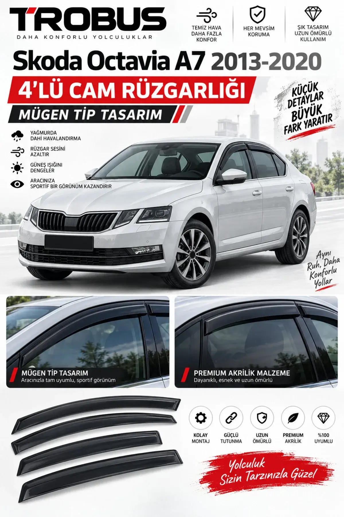 Skoda Octavia A7 (2013-2020) Cam Rüzgarlığı 4'lü (1)