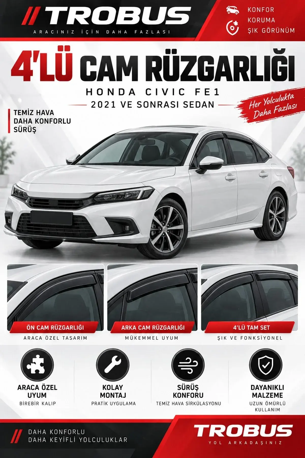 Honda Civic FE1 Sedan – HB (2021 ve Sonrası) Cam Rüzgarlığı 4'lü (1)