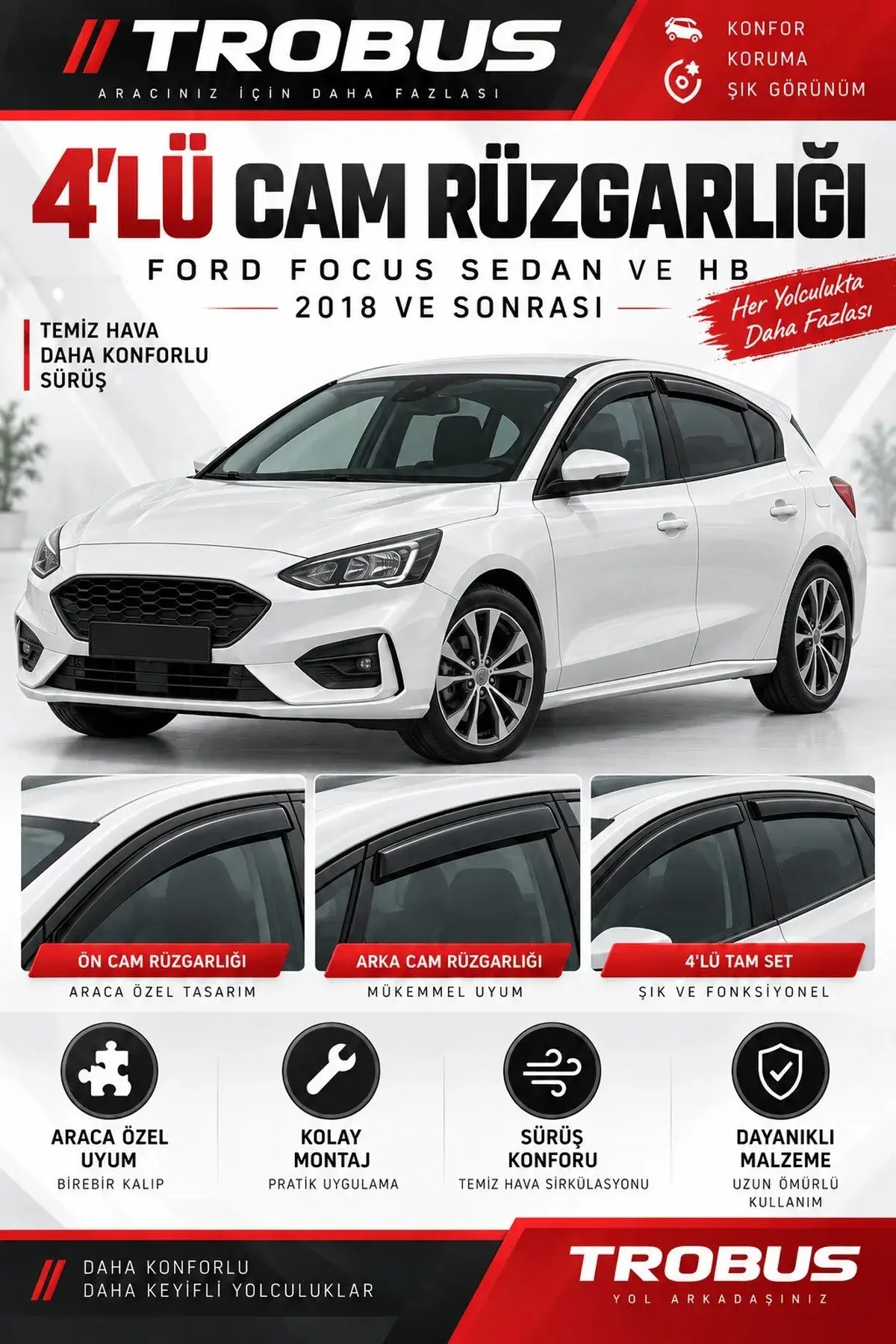 Ford Focus 5 (2022 ve Sonrası) / Focus 4 makyajlı kasa Cam Rüzgarlığı 4'lü (1)