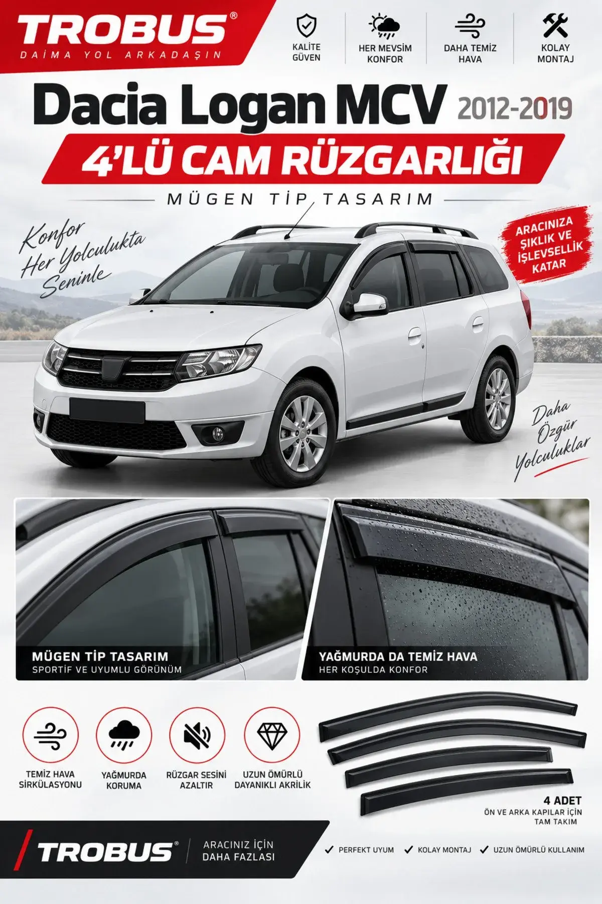 Dacia Logan MCV (2012-2019) STW Cam Rüzgarlığı 4'lü (1)