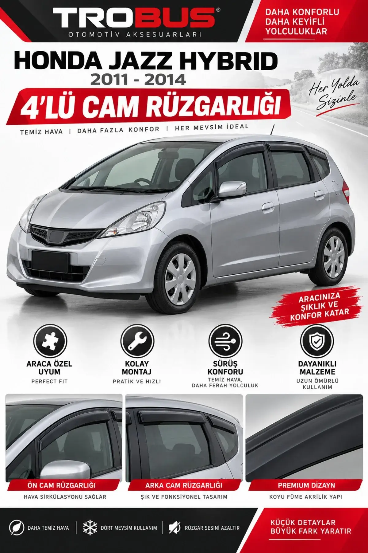 Honda Jazz (2012-2014) / Honda Jazz Hybrid (2011-2014) Cam Rüzgarlığı 4'lü (1)