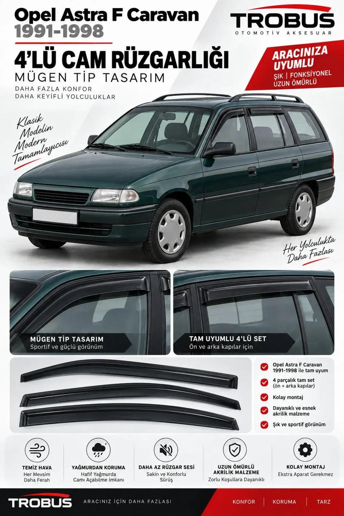 Opel Astra F (1991-1998) Cam Rüzgarlığı 4'lü (1)