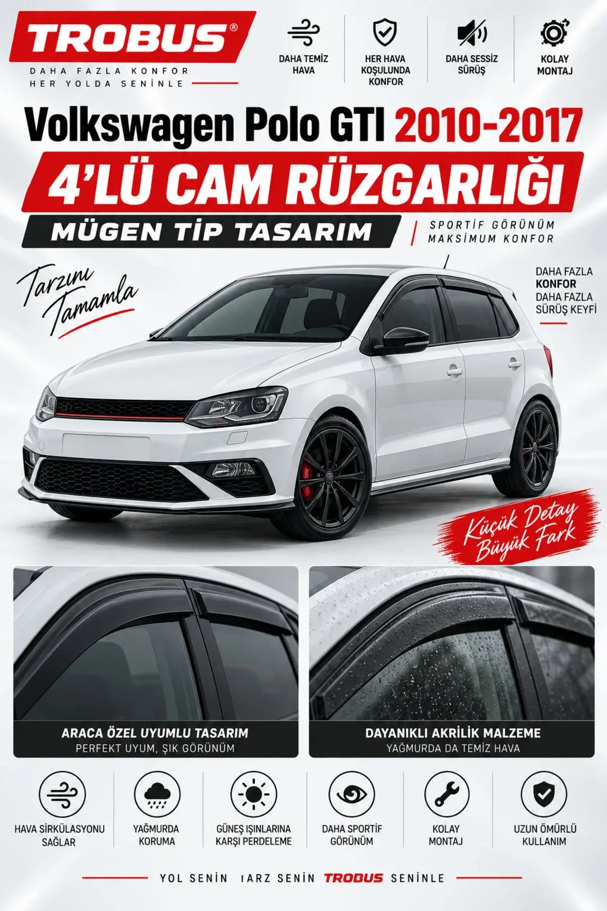 Volkswagen Polo (2009-2017) Cam Rüzgarlığı 4'lü (1)