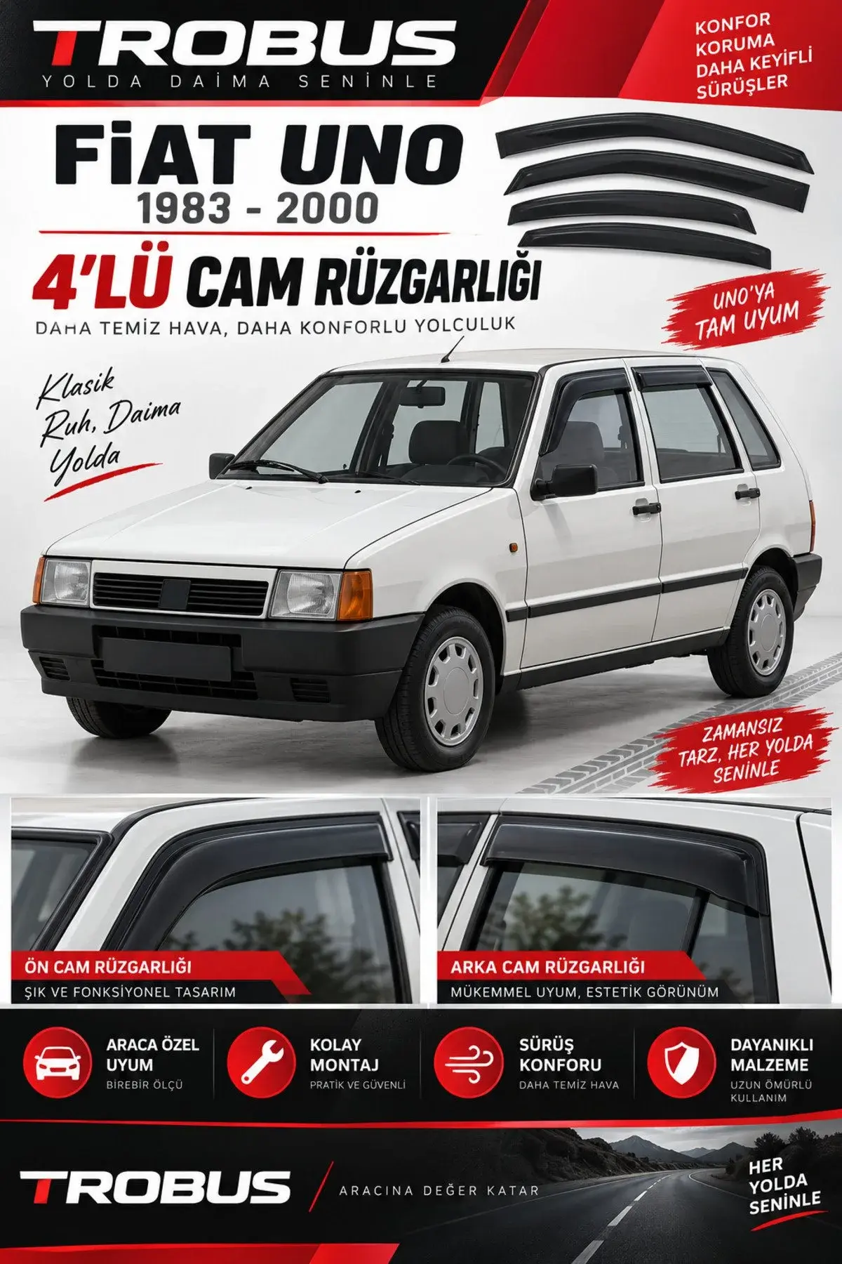Fiat Uno (1983-2000) Cam Rüzgarlığı 4'lü (1)