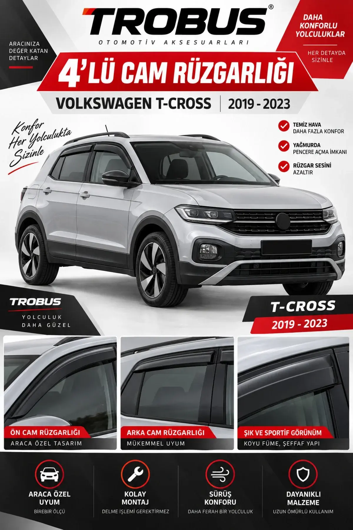 Volkswagen T-Cross (Tüm Yıllar) Cam Rüzgarlığı 4'lü (1)