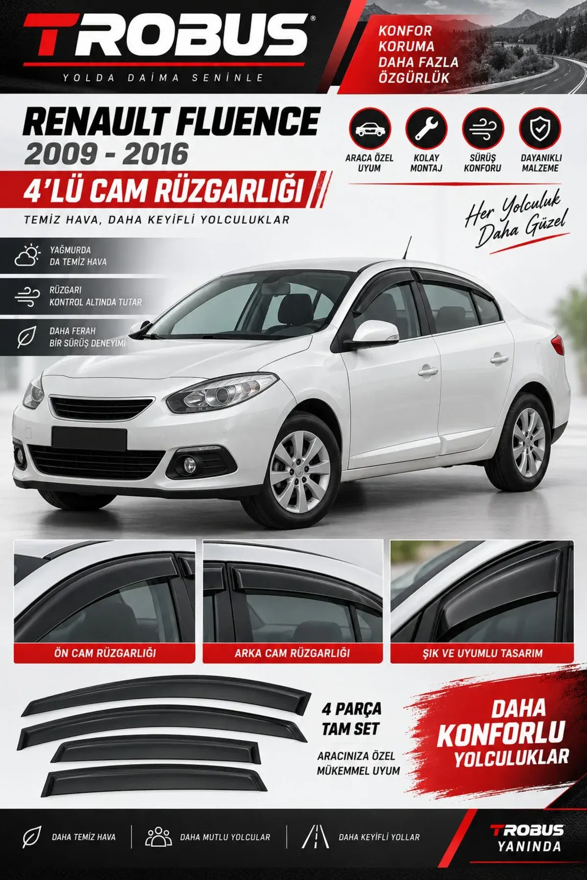 Renault Fluence (Tüm Yıllar) Cam Rüzgarlığı 4'lü (1)