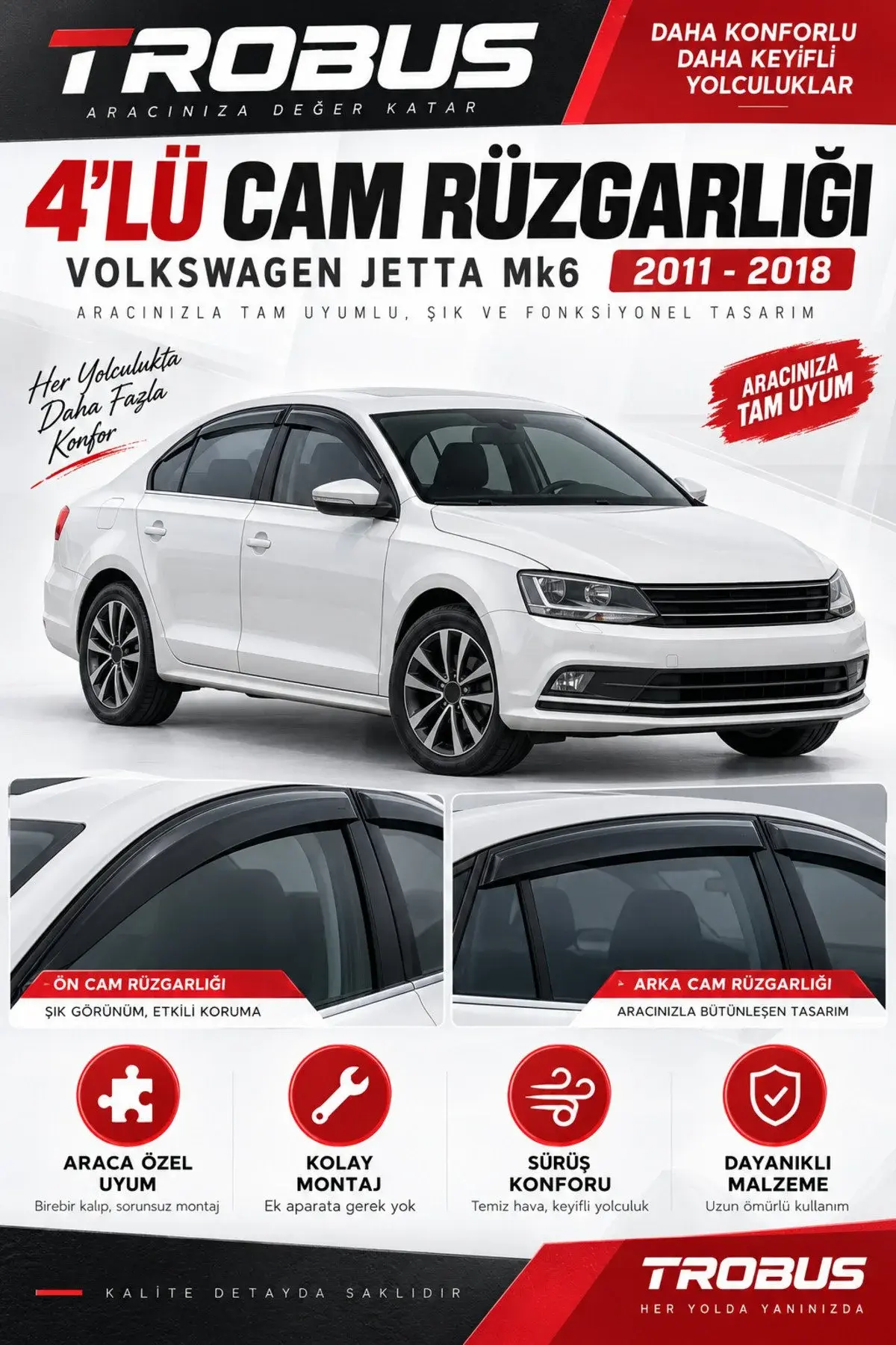 Volkswagen Jetta (2011-2018) Cam Rüzgarlığı 4'lü (1)