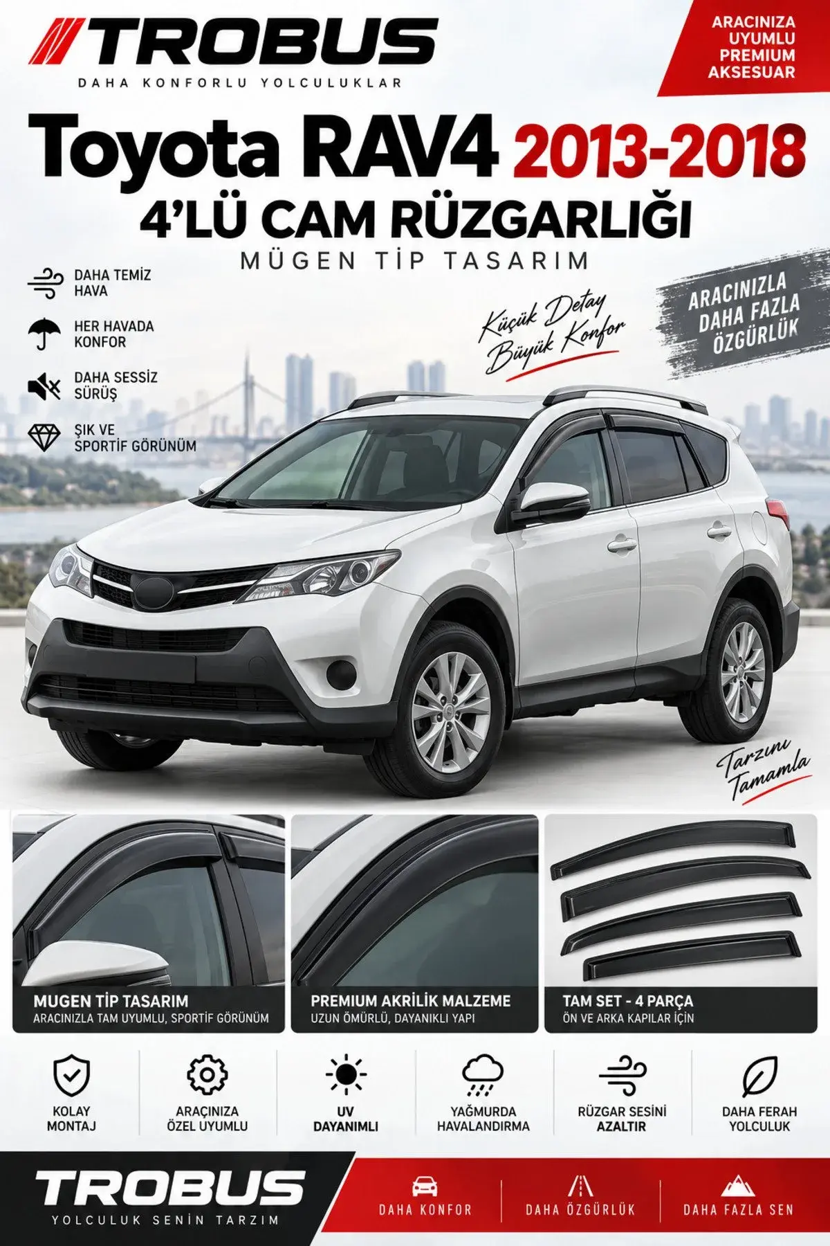 Toyota Rav4 (2013-2018) Cam Rüzgarlığı 4'lü (1)