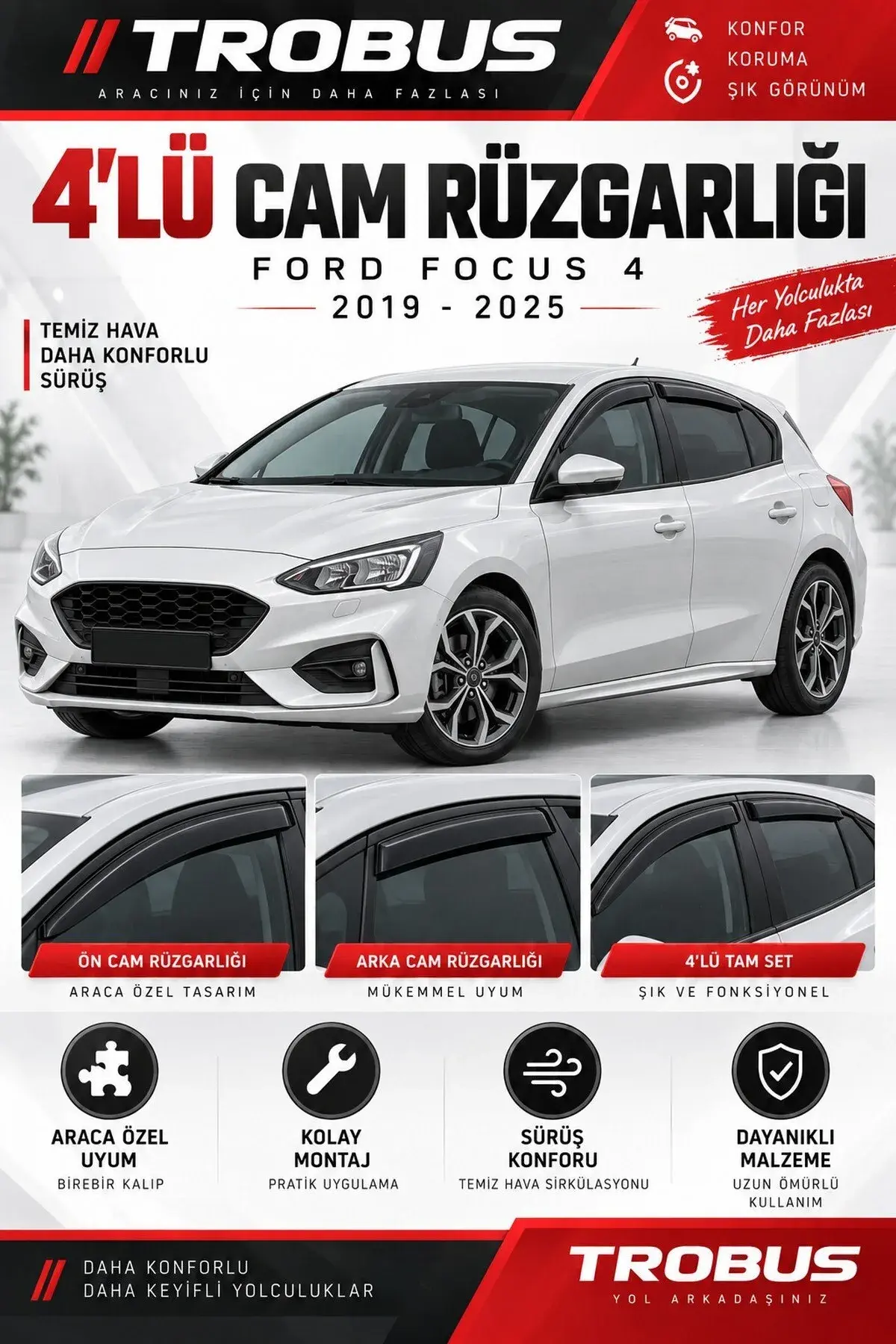 Ford Focus 4 Sedan – HB (2019 ve Sonrası) Cam Rüzgarlığı 4'lü (1)