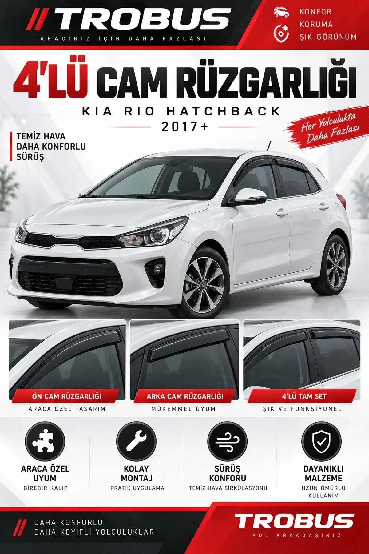 Kia Rio (2017-2024) YB Kasa Cam Rüzgarlığı 4'lü (1)