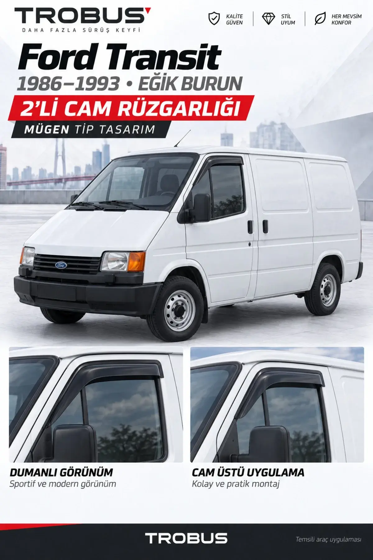 Ford Transit (1974-1993) Cam Rüzgarlığı 2'li (1)