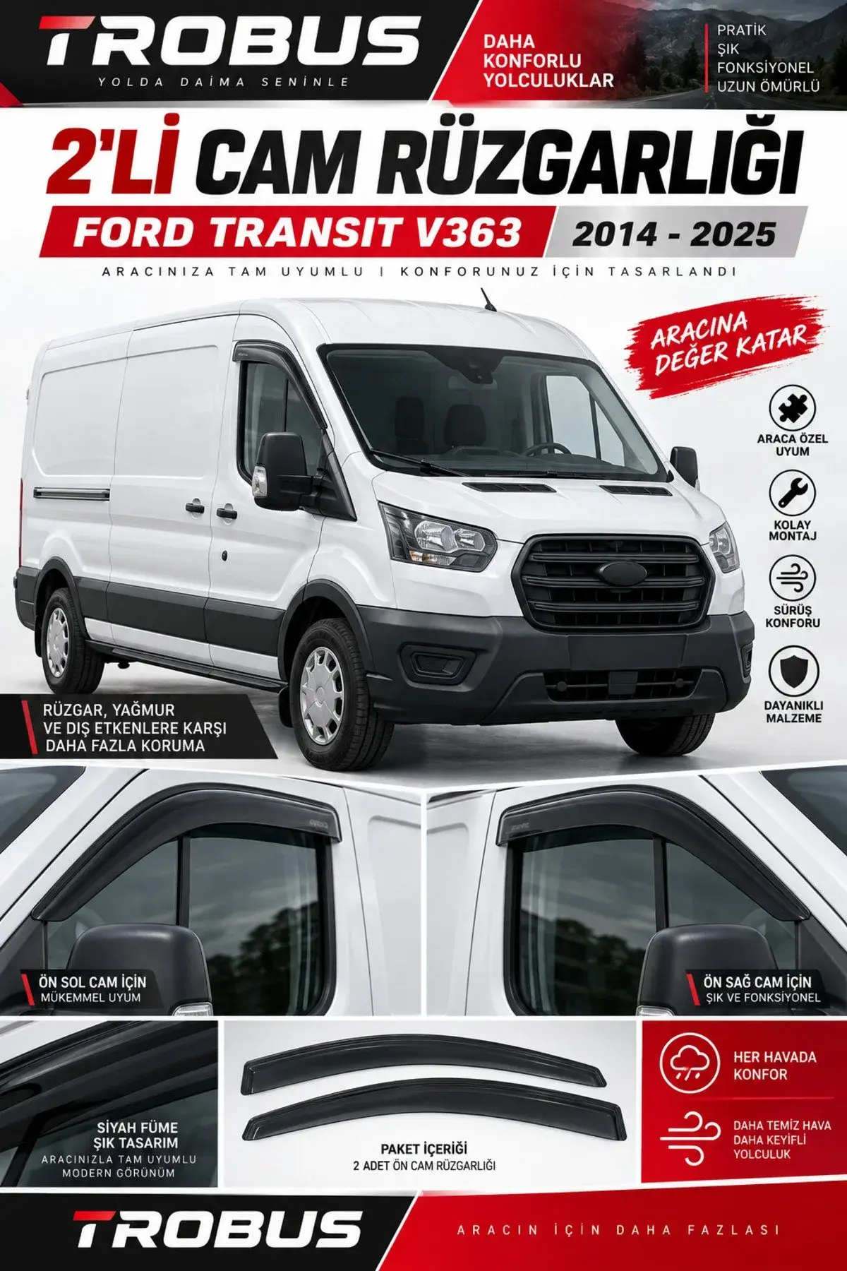 Ford Transit (2014-2025) Cam Rüzgarlığı 2'li (1)