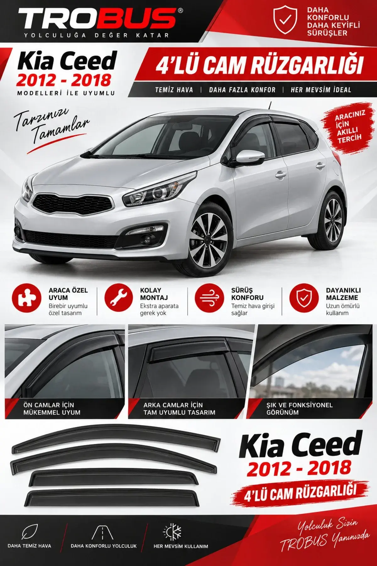 Kia Ceed HB (2012-2018) JD Kasa Cam Rüzgarlığı 4'lü (1)
