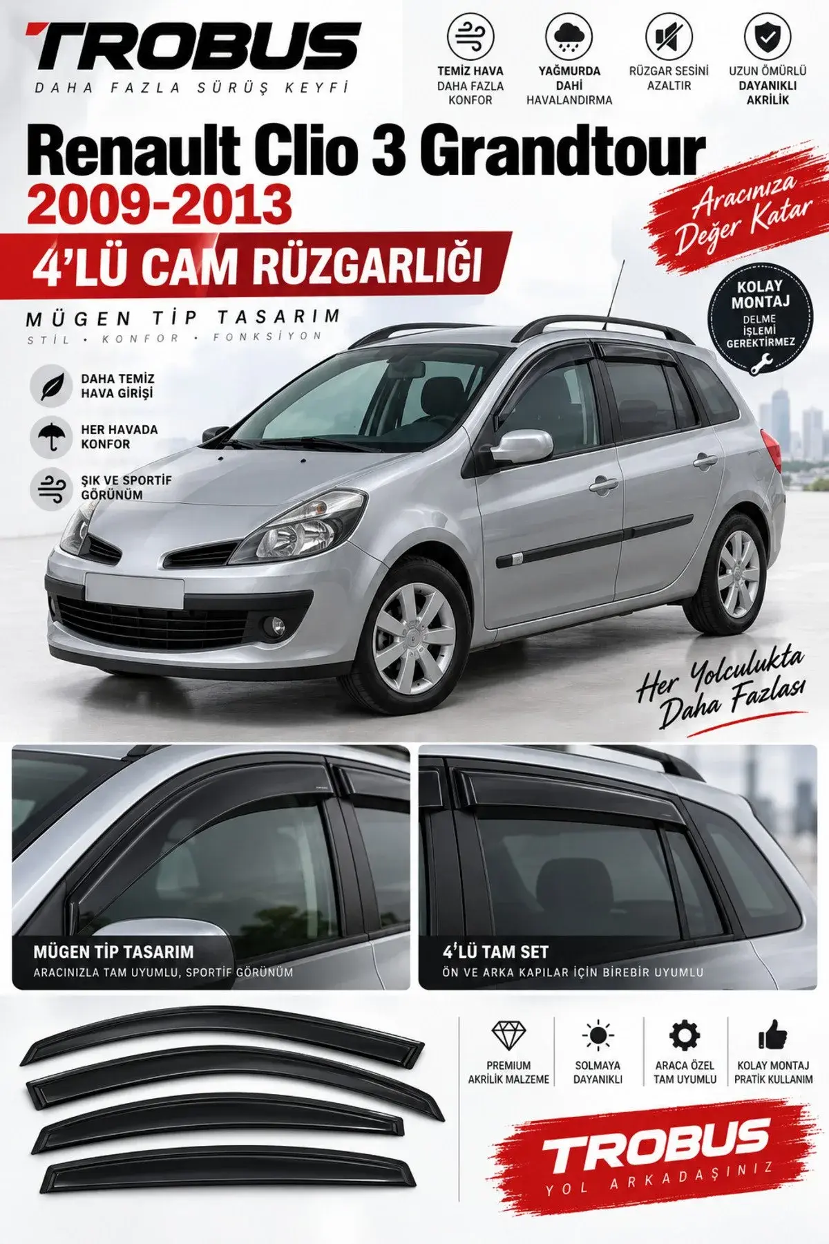Renault Clio 3 HB (2005-2012) Cam Rüzgarlığı 4'lü (1)