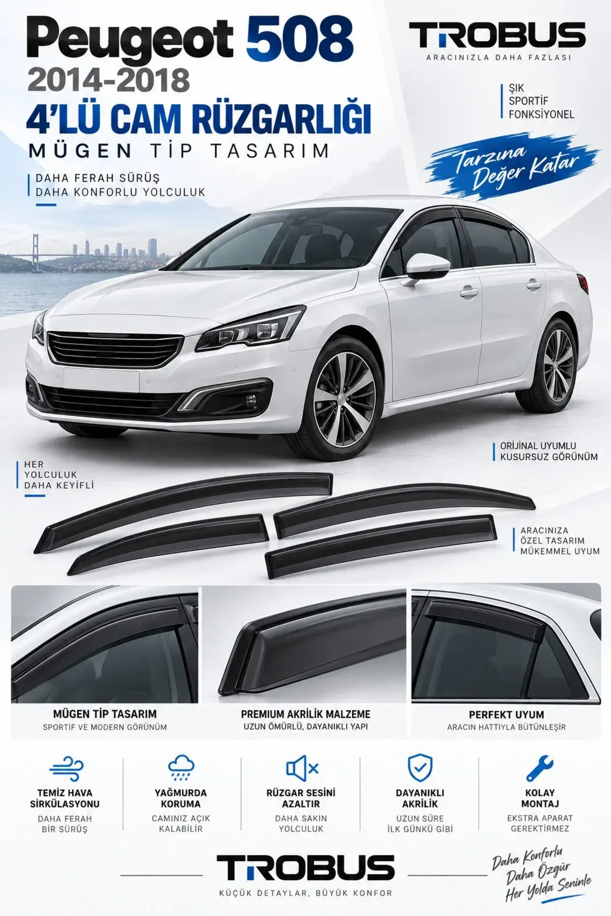 Peugeot 508 (2011-2018) Cam Rüzgarlığı 4'lü (1)