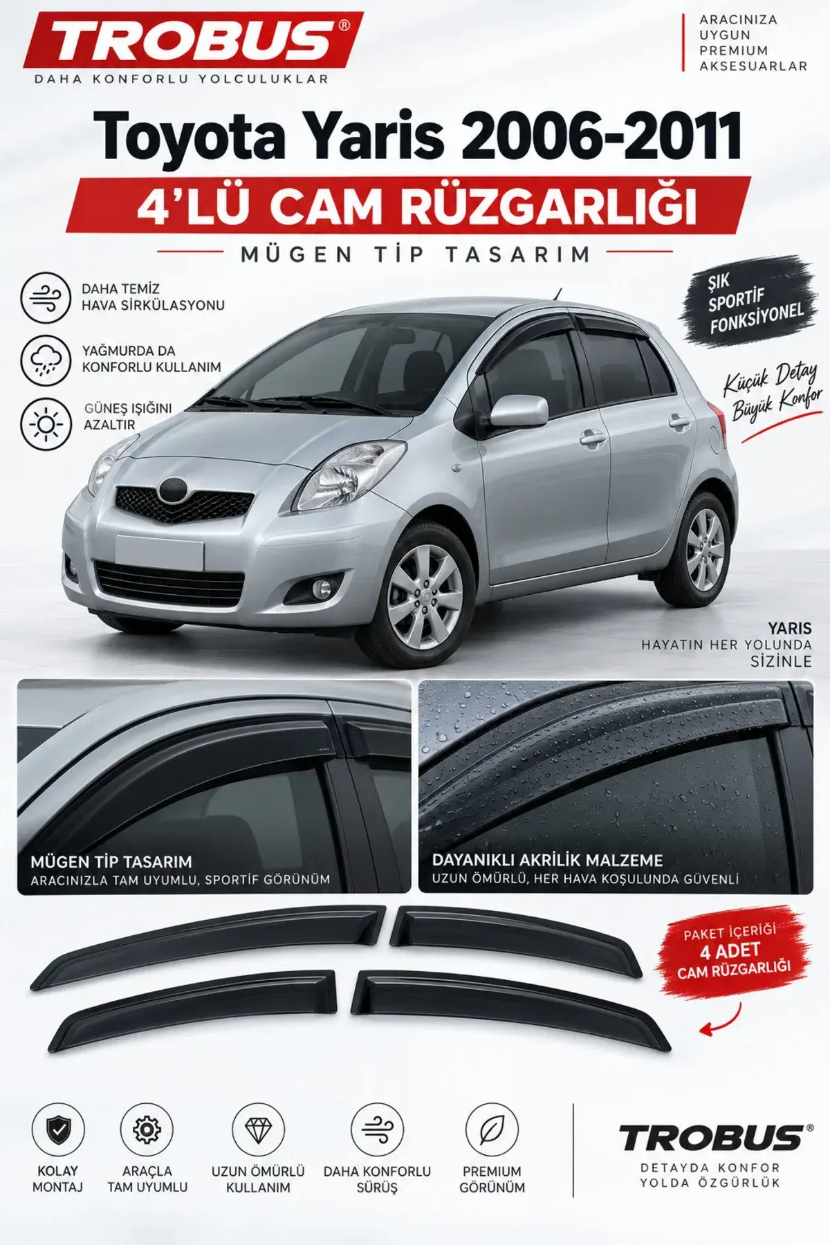 Toyota Yaris (2006-2011) Cam Rüzgarlığı 4'lü (1)