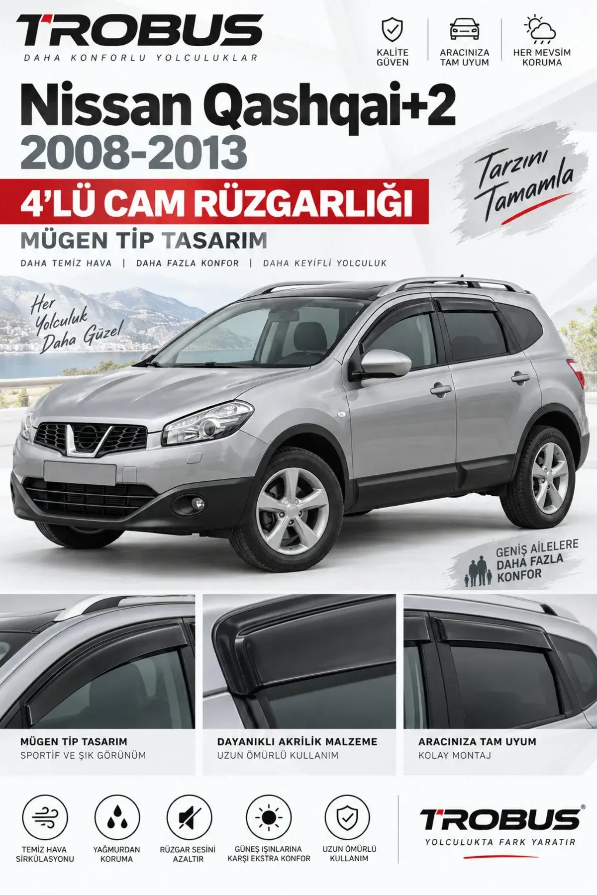 Nissan Qashqai J10 (2007-2013) Cam Rüzgarlığı 4'lü (1)