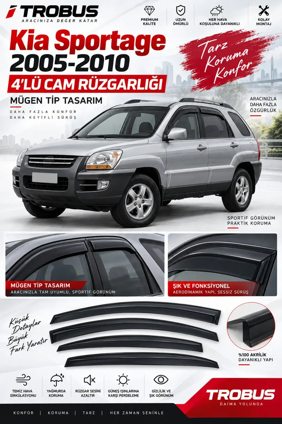 Kia Sportage (2005-2010) JE/KM Kasa Cam Rüzgarlığı 4'lü (1)