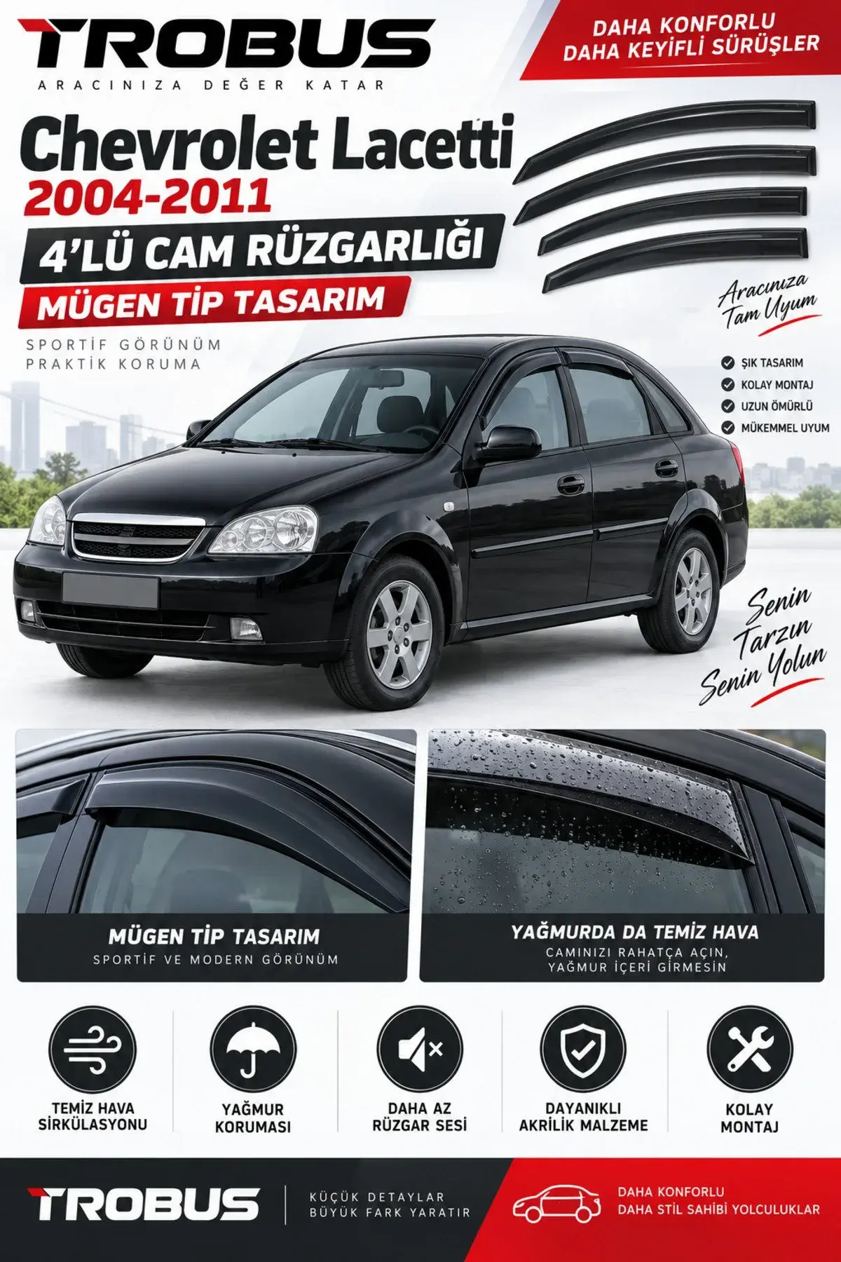Chevrolet Lacetti J200 SW / Combi (2004–2011) Cam Rüzgarlığı 4'lü (1)