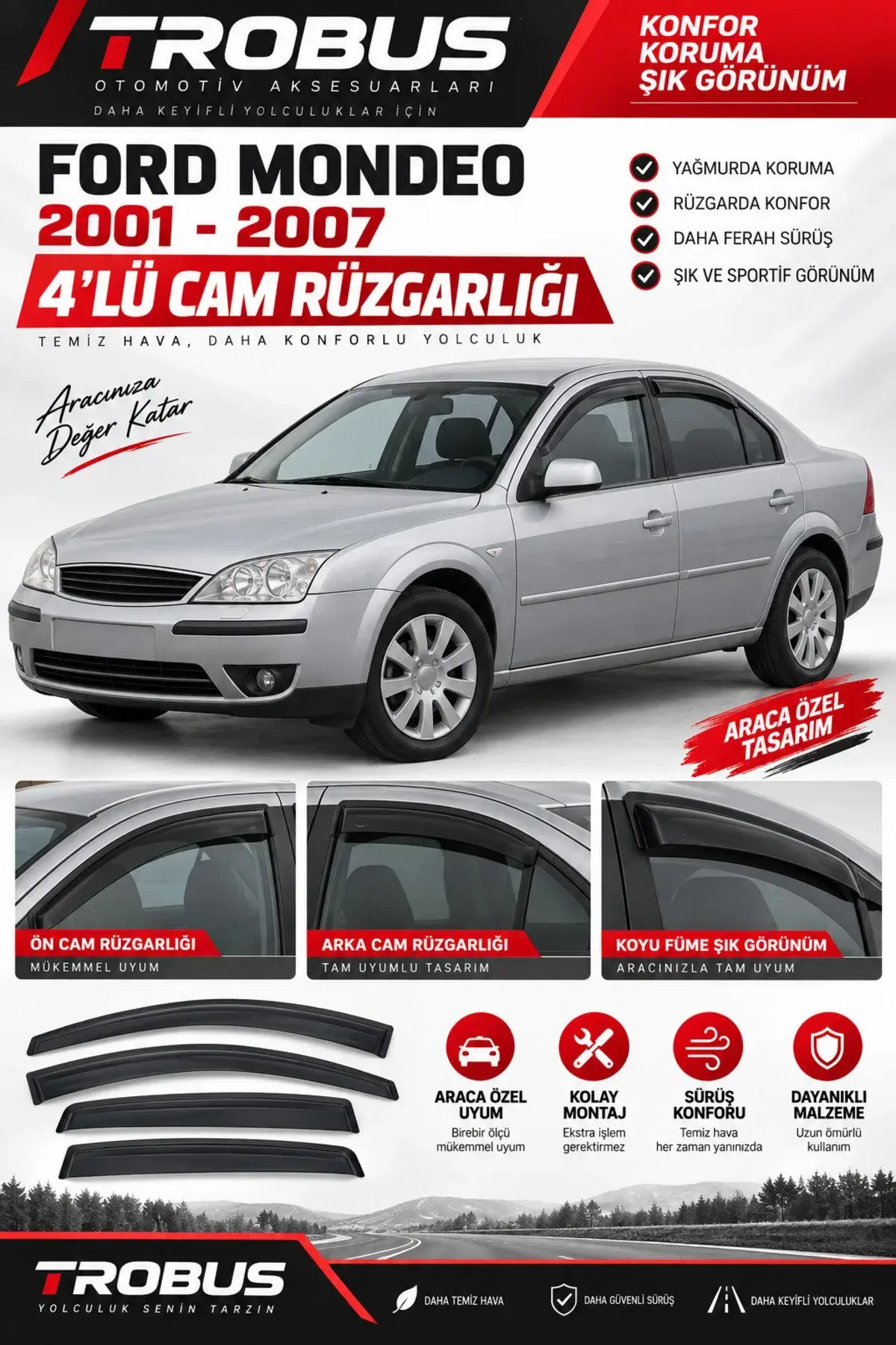 Ford Mondeo (2001-2007) MK3 Cam Rüzgarlığı 4'lü (1)