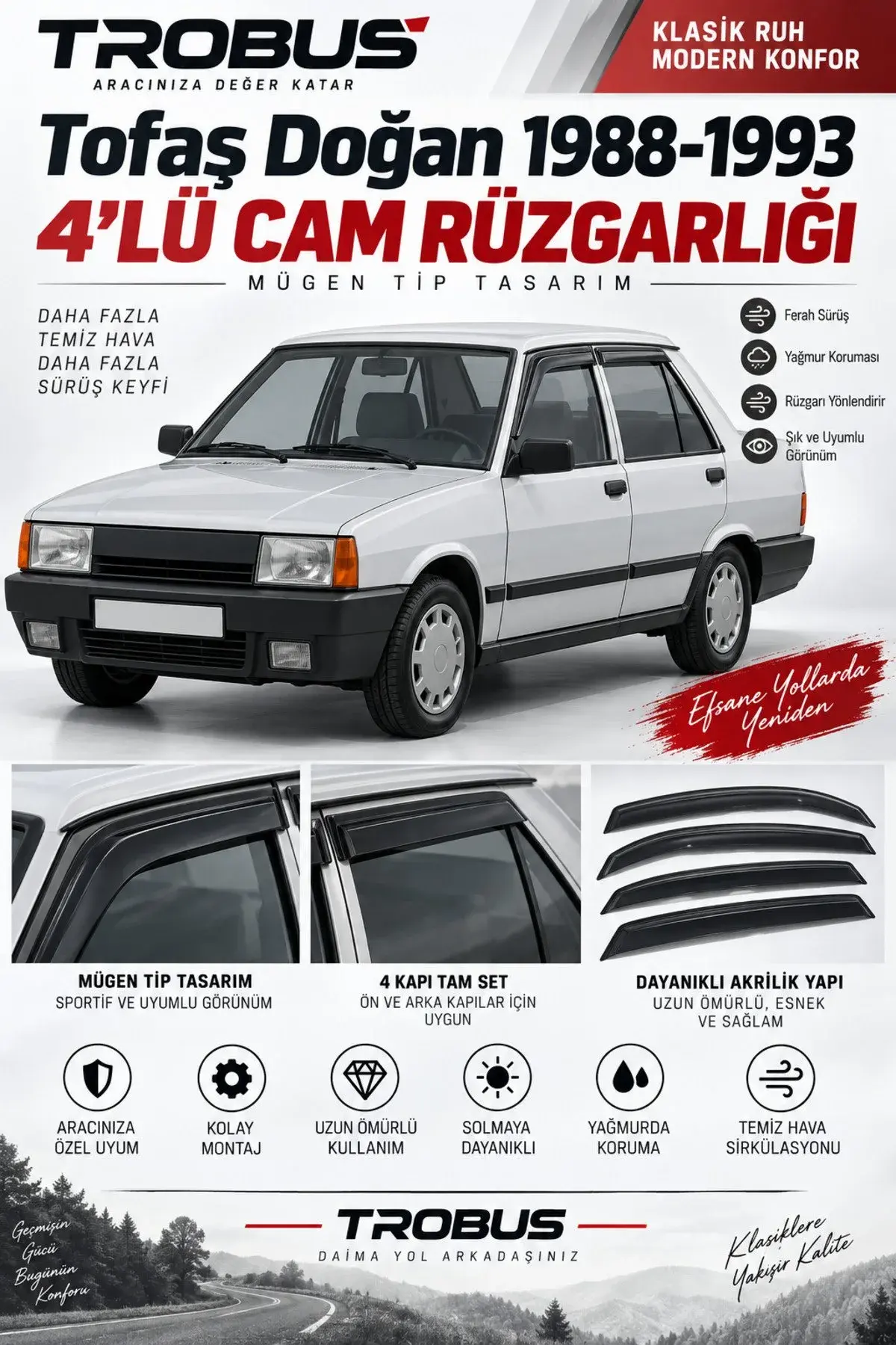 Tofaş Doğan Şahin Kartal 131 (Tüm Yıllar) Cam Rüzgarlığı 4'lü (1)