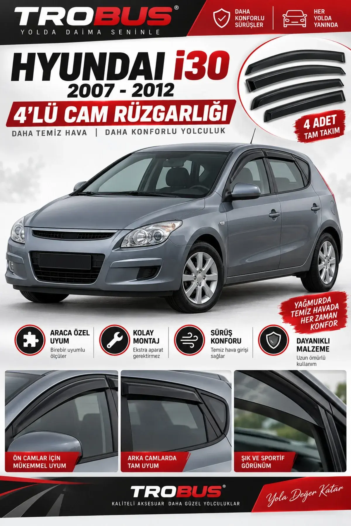 Hyundai i30 (2007-2012) Cam Rüzgarlığı 4'lü (1)
