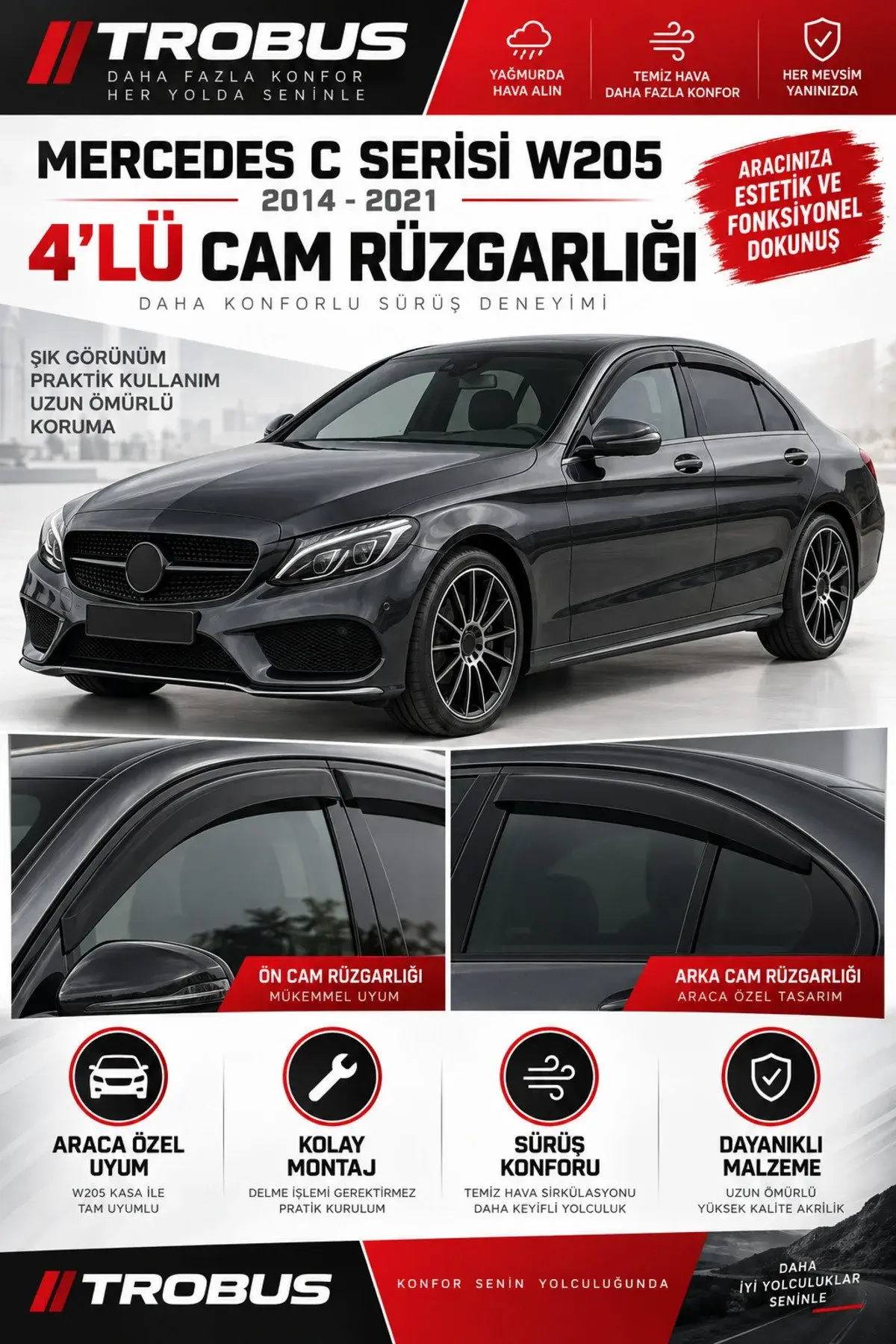 Mercedes C Serisi W205 (2014 ve Sonrası) Cam Rüzgarlığı 4'lü (1)