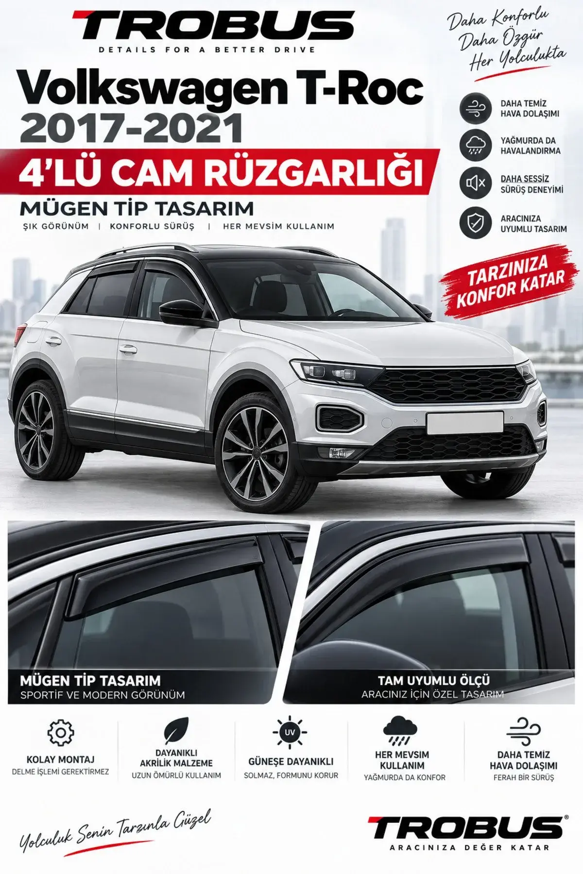 Volkswagen T-Roc (Tüm Yıllar) Cam Rüzgarlığı 4'lü (1)