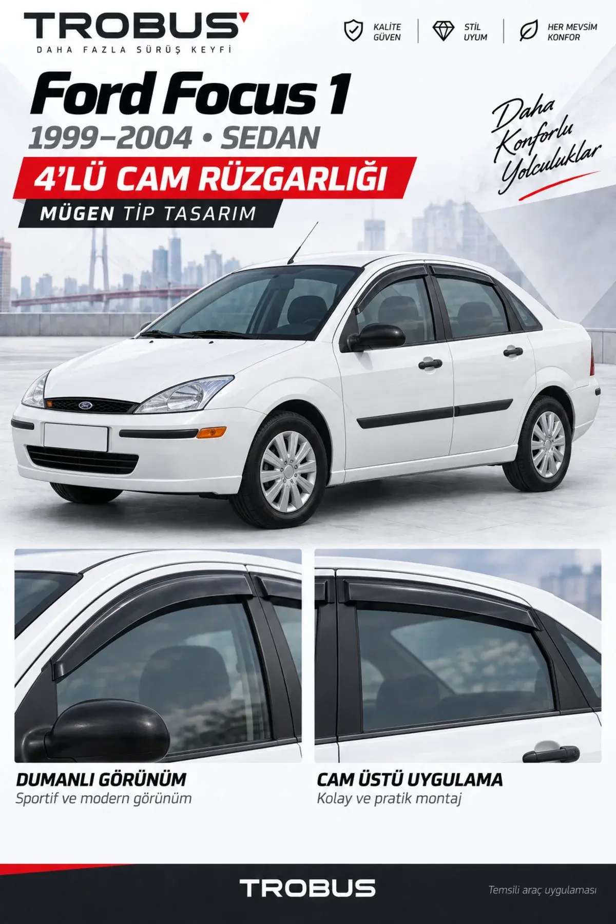 Ford Focus 1 Sedan – HB (1999-2004) Cam Rüzgarlığı 4'lü (1)