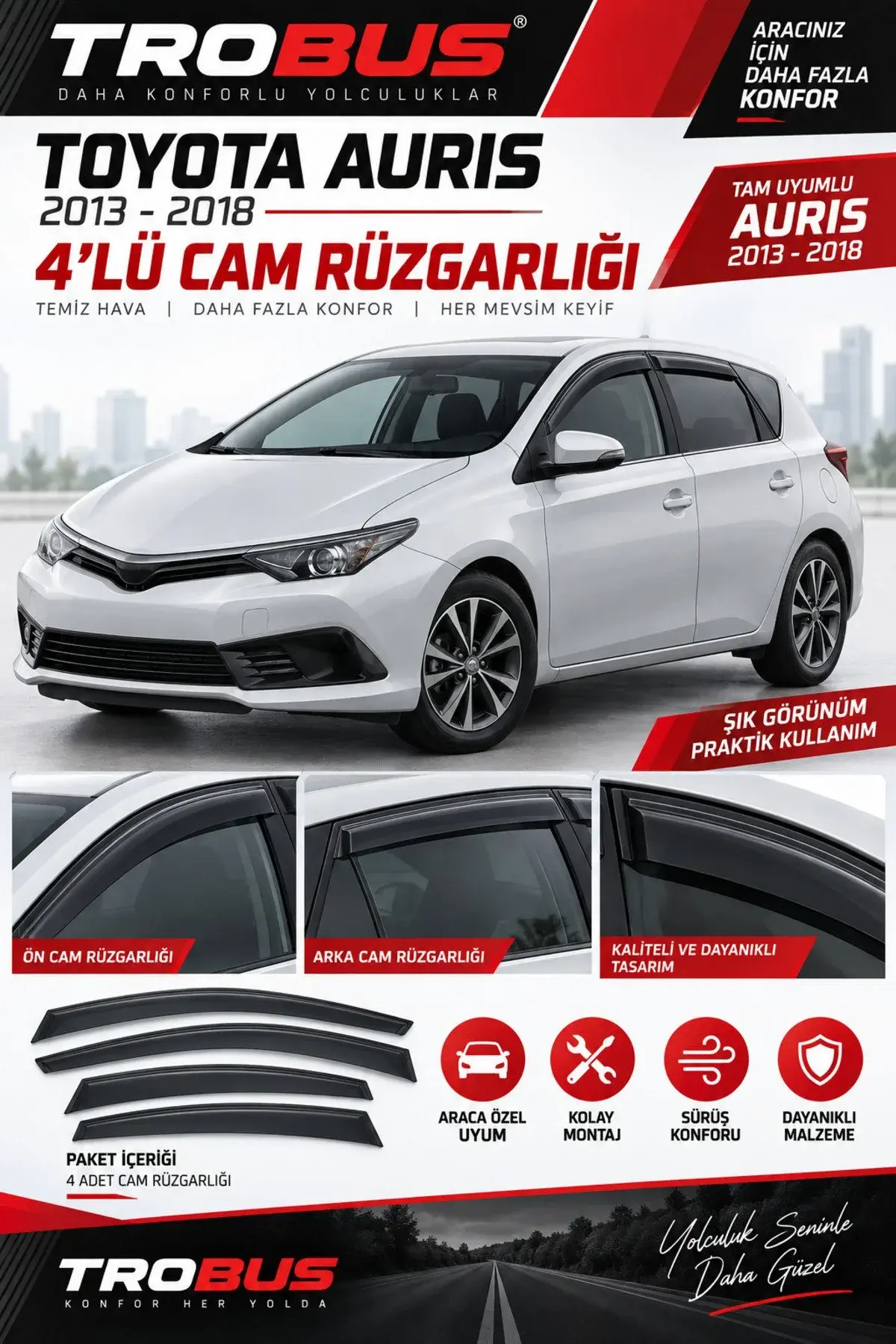 Toyota Auris 2 (2011-2023) Cam Rüzgarlığı 4'lü (1)