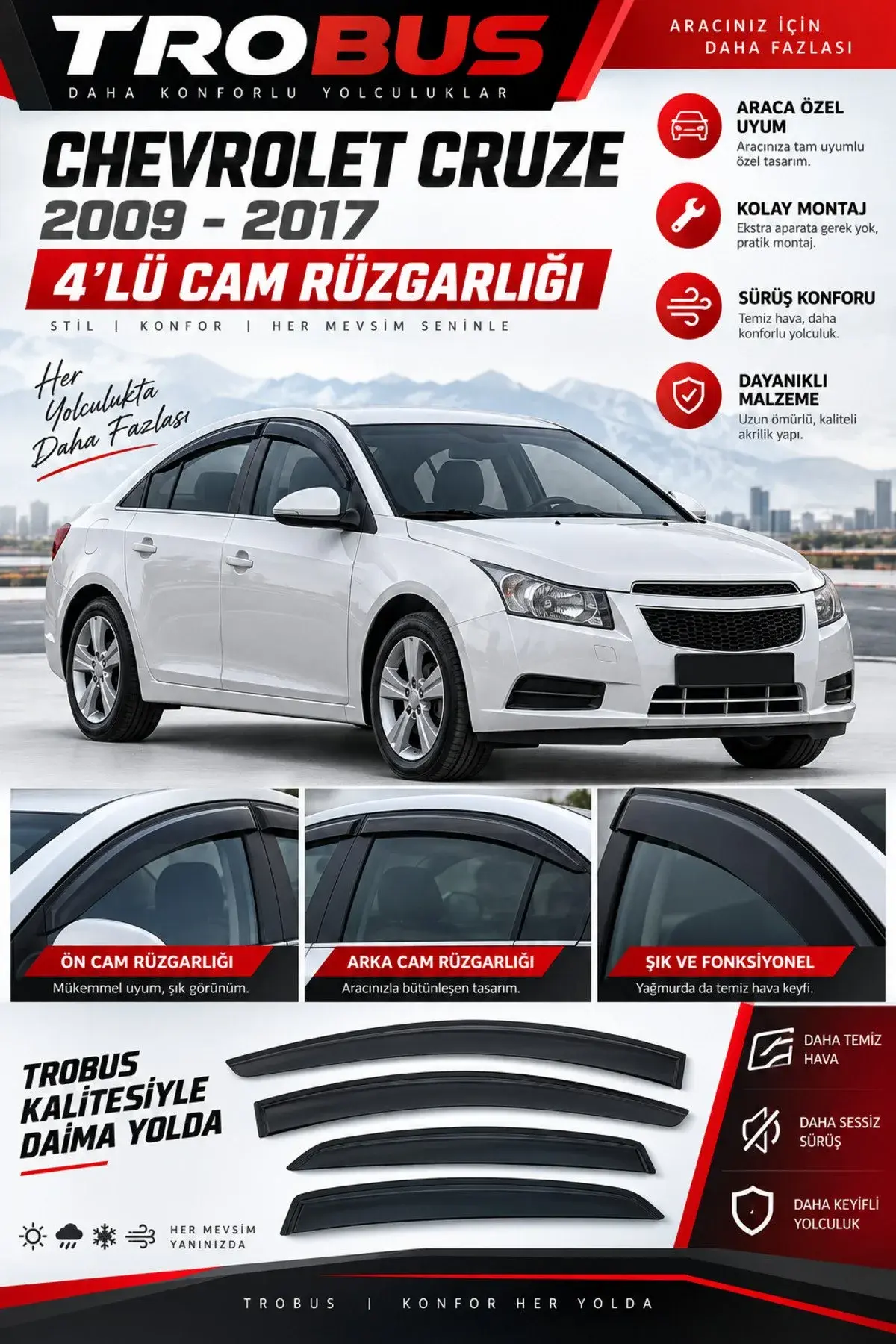 Chevrolet Cruze Sedan – HB (2008-2017) Cam Rüzgarlığı 4'lü (1)