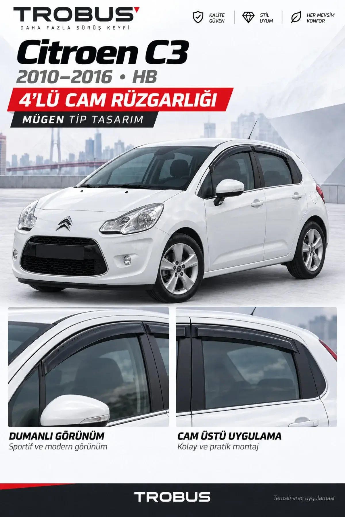 Citroen C3 HB (2010-2016) 2. Kasa Cam Rüzgarlığı 4'lü (1)
