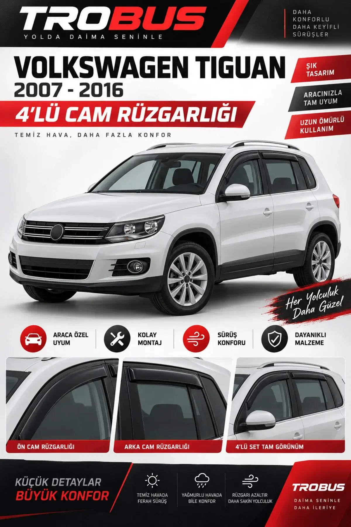 Volkswagen Tiguan (2007-2016) Cam Rüzgarlığı 4'lü (1)