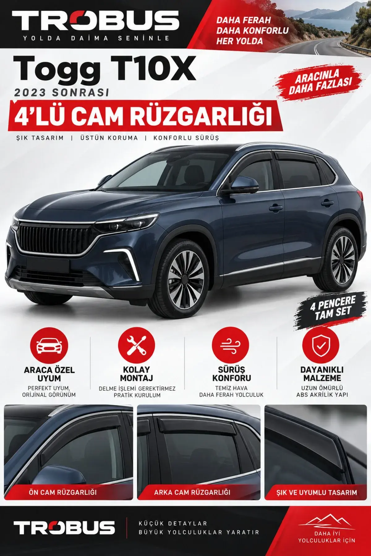 Togg T10X (Tüm Yıllar) Cam Rüzgarlığı 4'lü (1)