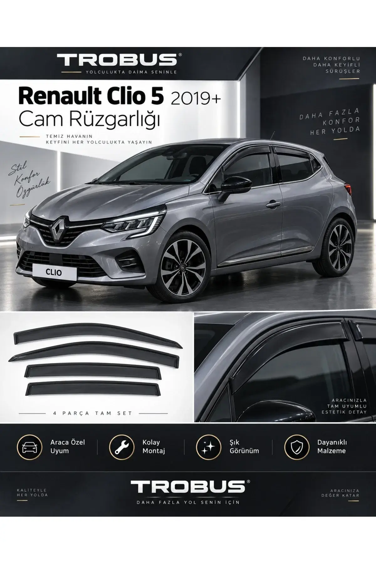 Renault Clio 5 (2019 ve Sonrası) Cam Rüzgarlığı 4'lü (1)