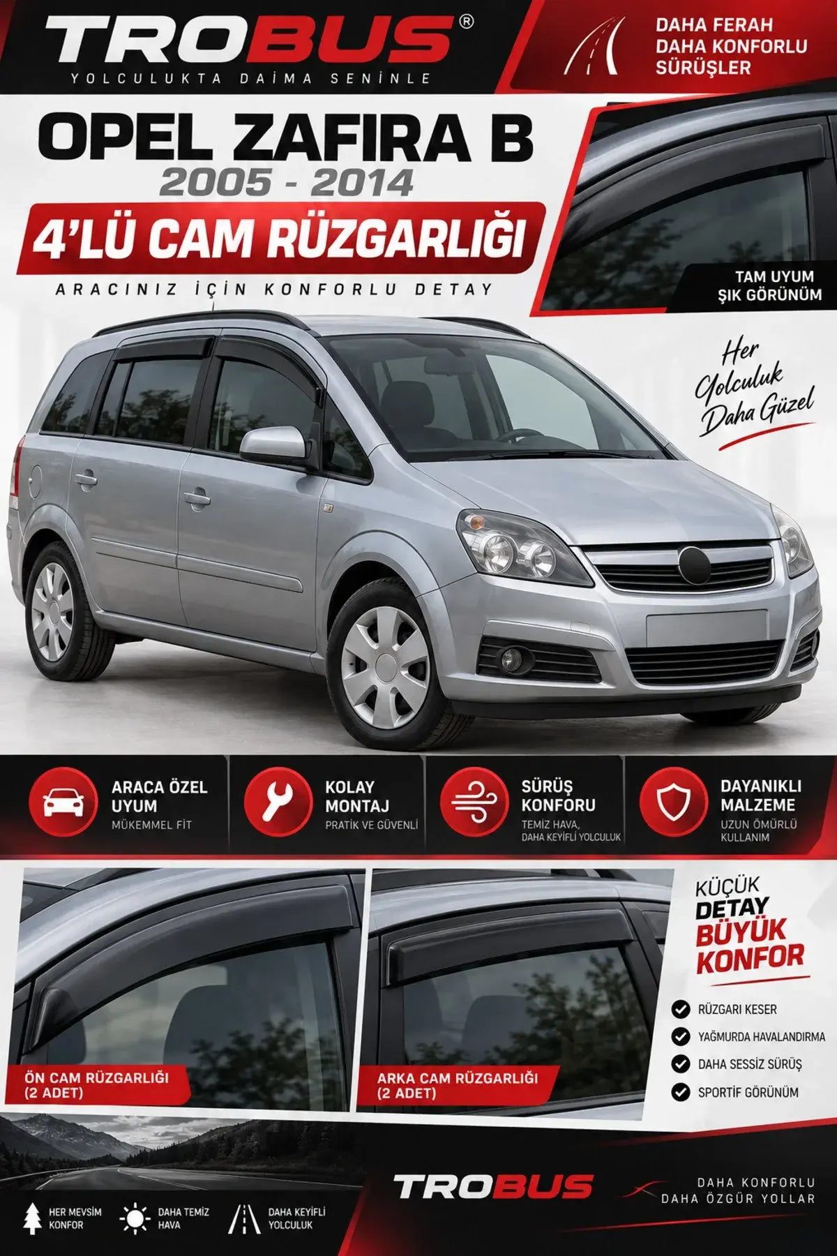 Opel Zafira B (1999-2005) Cam Rüzgarlığı 4'lü (1)