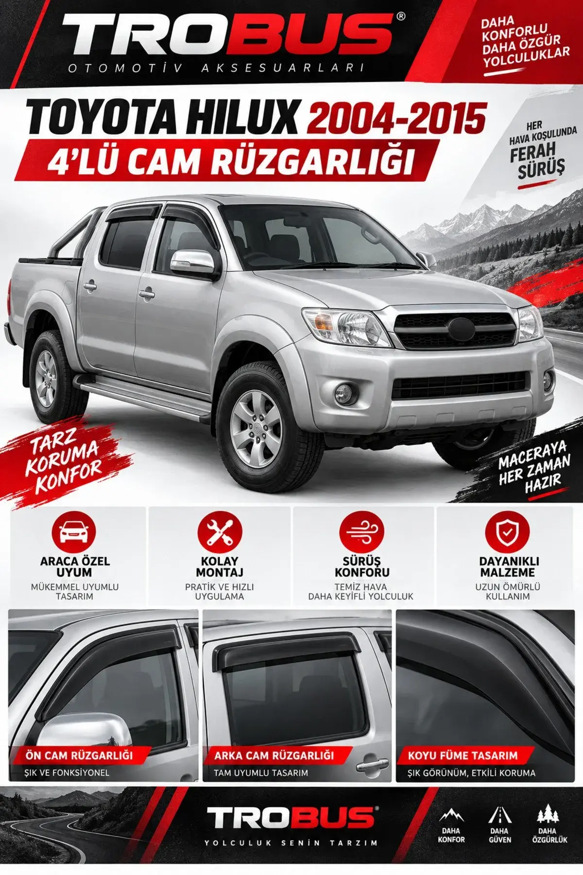 Toyota Hilux (2004-2015) Cam Rüzgarlığı 4'lü (1)