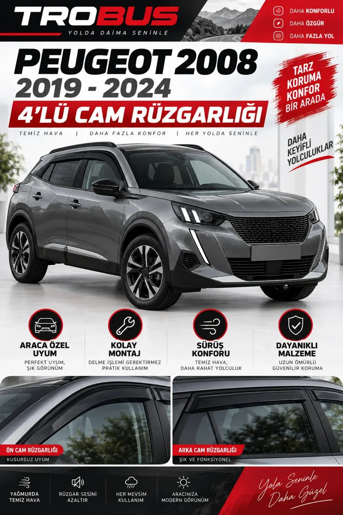 Peugeot 2008 (2019-2025) Cam Rüzgarlığı 4'lü (1)