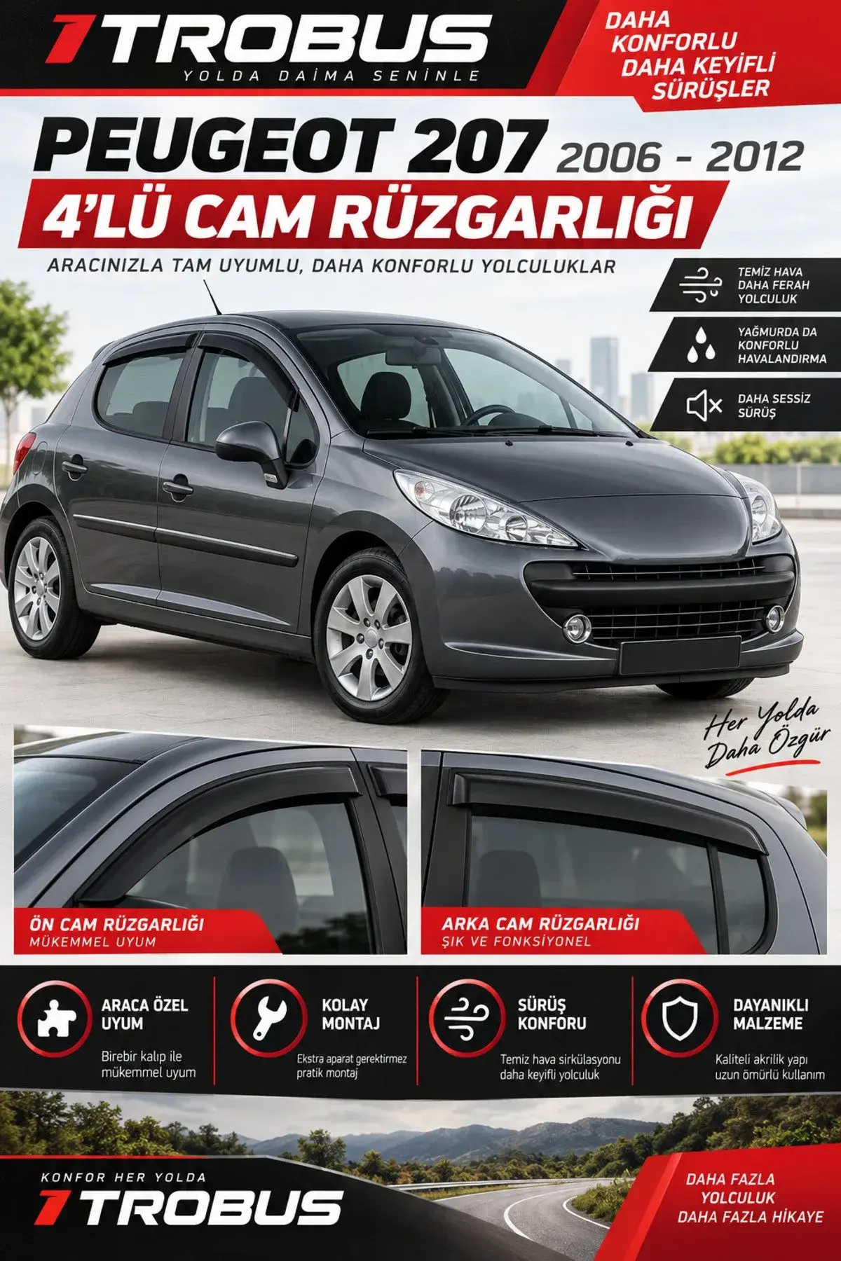 Peugeot 207 (2006-2012) Cam Rüzgarlığı 4'lü (1)