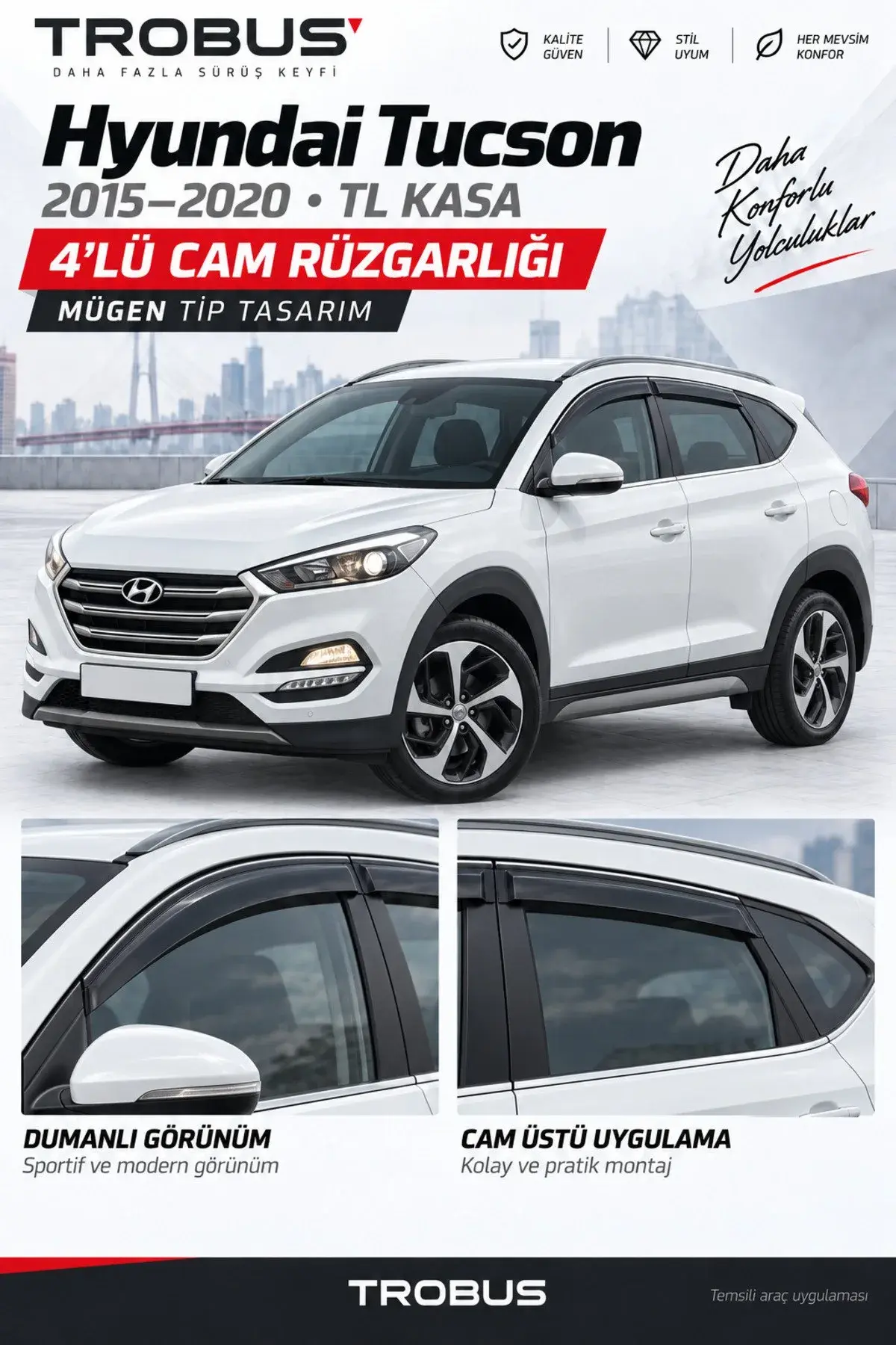 Hyundai Tucson (2015-2020) TL Kasa Cam Rüzgarlığı 4'lü (1)